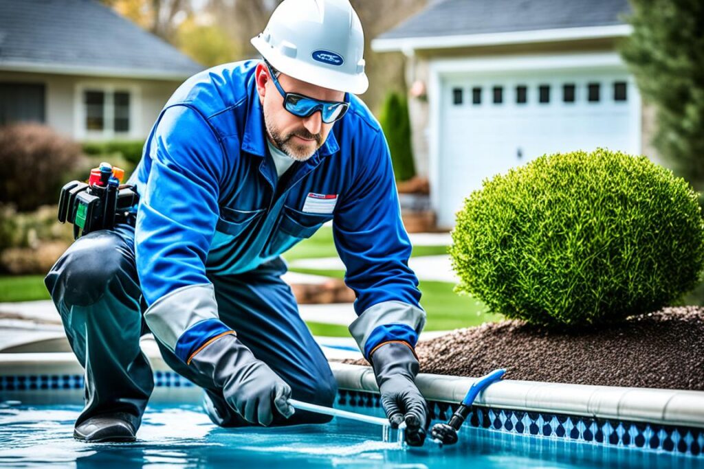 Profissional de piscinas realizando reparo