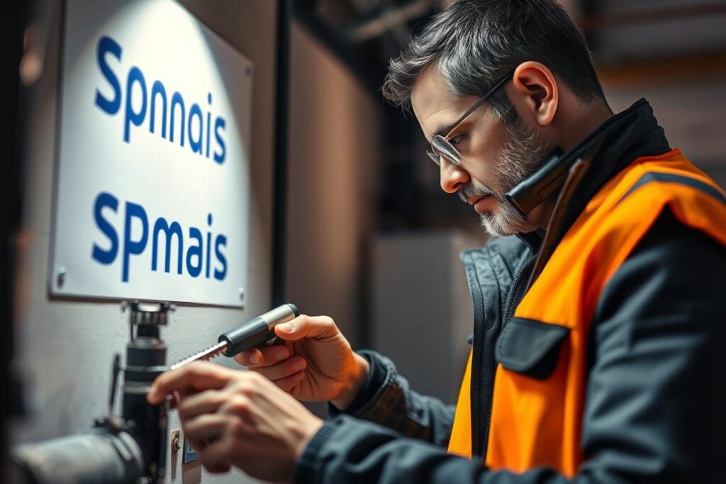 A qualified professional conducting a thorough technical inspection of a leak, examining the area with precision and care. The scene depicts a focused individual in a safety vest, using specialized tools and equipment to meticulously analyze the source of the leak. Soft, directional lighting illuminates the workspace, creating a sense of seriousness and attention to detail. The background features the SPmais logo, indicating the authority and expertise of this professional service. The overall atmosphere conveys a sense of diligence, problem-solving, and the importance of accurate assessment for negotiation purposes. A qualified professional conducting a thorough technical inspection of a leak, examining the area with precision and care. The scene depicts a focused individual in a safety vest, using specialized tools and equipment to meticulously analyze the source of the leak. Soft, directional lighting illuminates the workspace, creating a sense of seriousness and attention to detail. The background features the SPmais logo, indicating the authority and expertise of this professional service. The overall atmosphere conveys a sense of diligence, problem-solving, and the importance of accurate assessment for negotiation purposes.