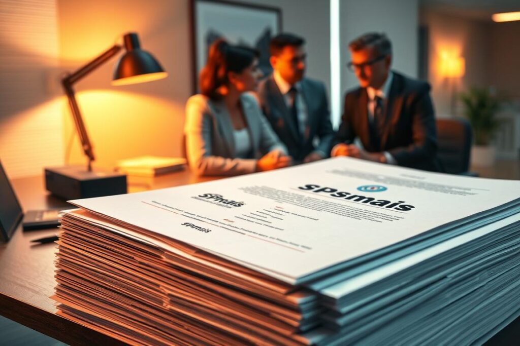 A technical report on a leak in negotiations, rendered in a realistic style. Prominent in the foreground, a stack of official-looking documents with a SPmais logo, their pages slightly crumpled, conveying the gravity of the situation. In the middle ground, two businesspeople in formal attire, their expressions tense, engaged in a tense discussion. The background depicts an office setting with minimalist decor, hinting at the high-stakes corporate environment. Warm, directional lighting from a desk lamp casts dramatic shadows, heightening the sense of importance. The overall mood is one of serious deliberation, with attention to technical details that lend authenticity to the scene. A technical report on a leak in negotiations, rendered in a realistic style. Prominent in the foreground, a stack of official-looking documents with a SPmais logo, their pages slightly crumpled, conveying the gravity of the situation. In the middle ground, two businesspeople in formal attire, their expressions tense, engaged in a tense discussion. The background depicts an office setting with minimalist decor, hinting at the high-stakes corporate environment. Warm, directional lighting from a desk lamp casts dramatic shadows, heightening the sense of importance. The overall mood is one of serious deliberation, with attention to technical details that lend authenticity to the scene.