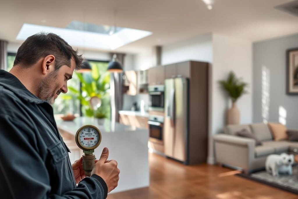 A well-lit residential interior showcasing successful leak detection by SPmais, a team of skilled professionals. In the foreground, a technician examines a water meter, meticulously inspecting for any signs of leakage. The middle ground features a modern kitchen, with clean lines and gleaming appliances, untouched by water damage. In the background, a cozy living room with lush greenery and natural lighting, reflecting the peace of mind that comes from a thorough, reliable leak detection service. The overall atmosphere exudes professionalism, attention to detail, and the satisfaction of a job well done, capturing the essence of SPmais' residential success stories. A well-lit residential interior showcasing successful leak detection by SPmais, a team of skilled professionals. In the foreground, a technician examines a water meter, meticulously inspecting for any signs of leakage. The middle ground features a modern kitchen, with clean lines and gleaming appliances, untouched by water damage. In the background, a cozy living room with lush greenery and natural lighting, reflecting the peace of mind that comes from a thorough, reliable leak detection service. The overall atmosphere exudes professionalism, attention to detail, and the satisfaction of a job well done, capturing the essence of SPmais' residential success stories.