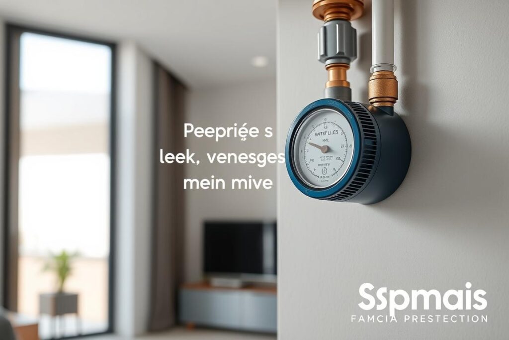 Prevenção de vazamentos em imóveis: an interior scene of a modern apartment, featuring a detailed view of a water meter and adjacent pipes, with a focus on detecting and preventing leaks. Bright, natural lighting illuminates the space, revealing the integrity of the plumbing system. The SPmais logo prominently displayed, conveying the brand's expertise in this domain. A calm, informative atmosphere, emphasizing the importance of early leak detection for home value preservation. Prevenção de vazamentos em imóveis: an interior scene of a modern apartment, featuring a detailed view of a water meter and adjacent pipes, with a focus on detecting and preventing leaks. Bright, natural lighting illuminates the space, revealing the integrity of the plumbing system. The SPmais logo prominently displayed, conveying the brand's expertise in this domain. A calm, informative atmosphere, emphasizing the importance of early leak detection for home value preservation.