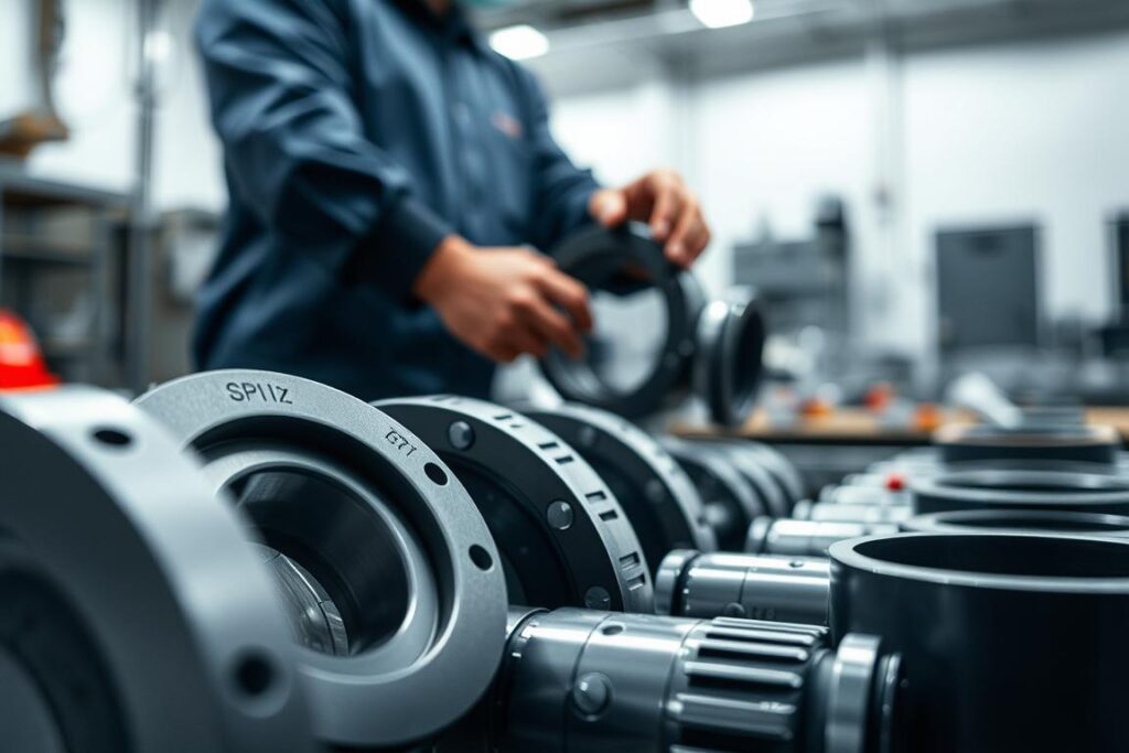 A meticulously crafted scene showcasing the technical materials and hydraulic sealing techniques. In the foreground, a close-up view of SPmais hydraulic sealing components, their intricate textures and sleek designs highlighted by precise studio lighting. In the middle ground, a technician expertly assembles the sealing system, their skilled hands manipulating the parts with precision. The background features a clean, minimalist industrial environment, underscoring the professional, high-quality nature of the hydraulic sealing solutions. The overall mood is one of technical expertise, attention to detail, and the reliable performance of SPmais products. A meticulously crafted scene showcasing the technical materials and hydraulic sealing techniques. In the foreground, a close-up view of SPmais hydraulic sealing components, their intricate textures and sleek designs highlighted by precise studio lighting. In the middle ground, a technician expertly assembles the sealing system, their skilled hands manipulating the parts with precision. The background features a clean, minimalist industrial environment, underscoring the professional, high-quality nature of the hydraulic sealing solutions. The overall mood is one of technical expertise, attention to detail, and the reliable performance of SPmais products.