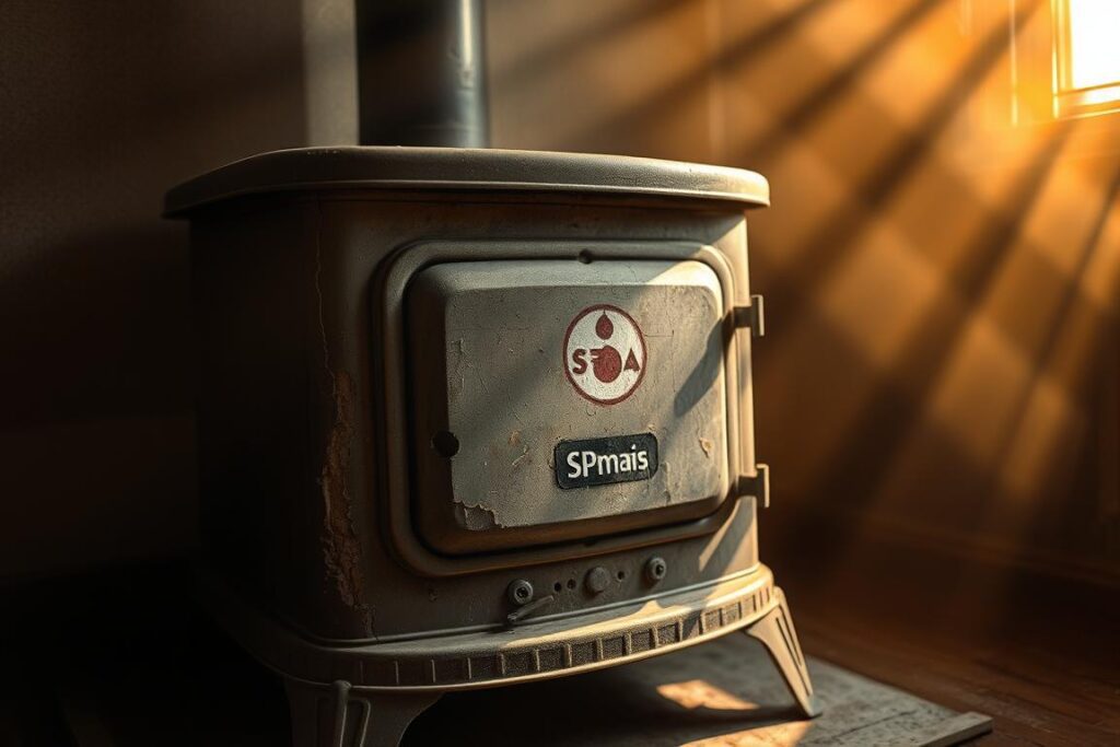 A weathered and aged fogão a lenha (wood-burning stove) sits in a dimly lit room, its battered surface showing signs of thermal expansion and infiltration damage. Rays of warm, golden light filter through the hazy atmosphere, casting a soft glow on the worn metal and cracked masonry. The SPmais logo is prominently displayed, adding a touch of authenticity to the scene. The overall impression is one of neglect and the toll of time, underscoring the need for proper maintenance and repair of such essential household appliances. A weathered and aged fogão a lenha (wood-burning stove) sits in a dimly lit room, its battered surface showing signs of thermal expansion and infiltration damage. Rays of warm, golden light filter through the hazy atmosphere, casting a soft glow on the worn metal and cracked masonry. The SPmais logo is prominently displayed, adding a touch of authenticity to the scene. The overall impression is one of neglect and the toll of time, underscoring the need for proper maintenance and repair of such essential household appliances.